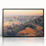 Large abstract wall art of South Dakota Badlands in muted earth tones on a black framed acrylic, suitable for modern decor.