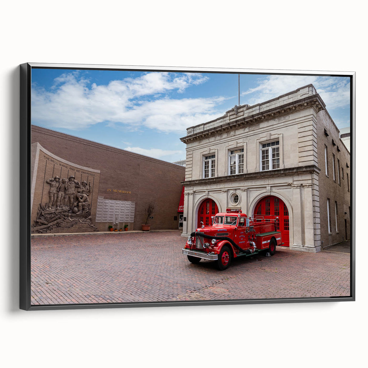 Black and white vintage poster art of Memphis landscape on framed canvas, suitable for bedroom wall decor.