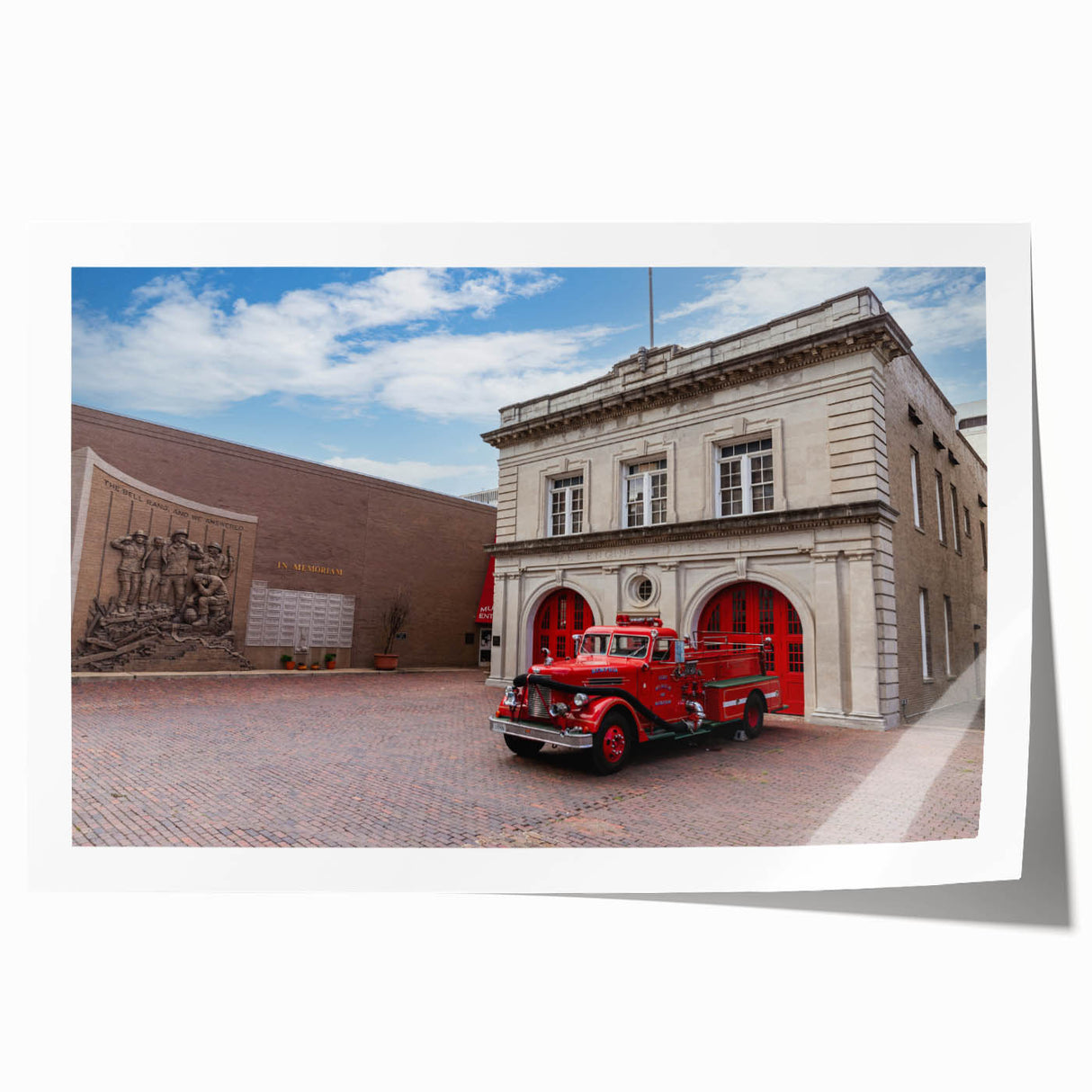 Extra large rolled print of Memphis scenery in muted earth tones, ideal for dining room wall art.