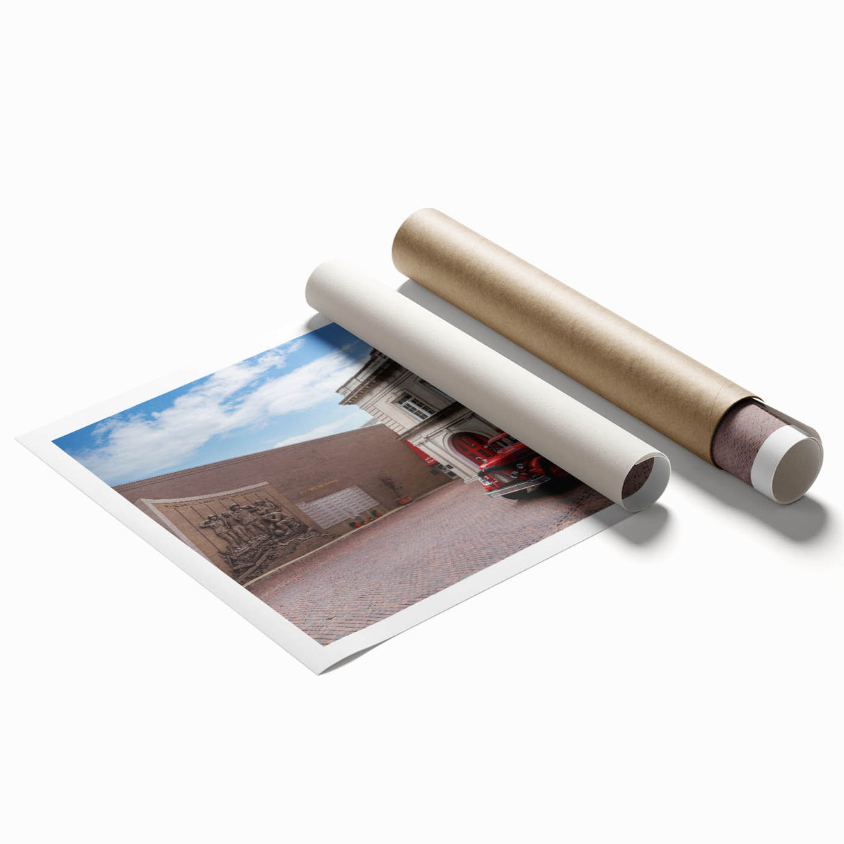 Extra large rolled print of Memphis scenery with floral designs in pastel shades, ideal for classy bathroom wall art.