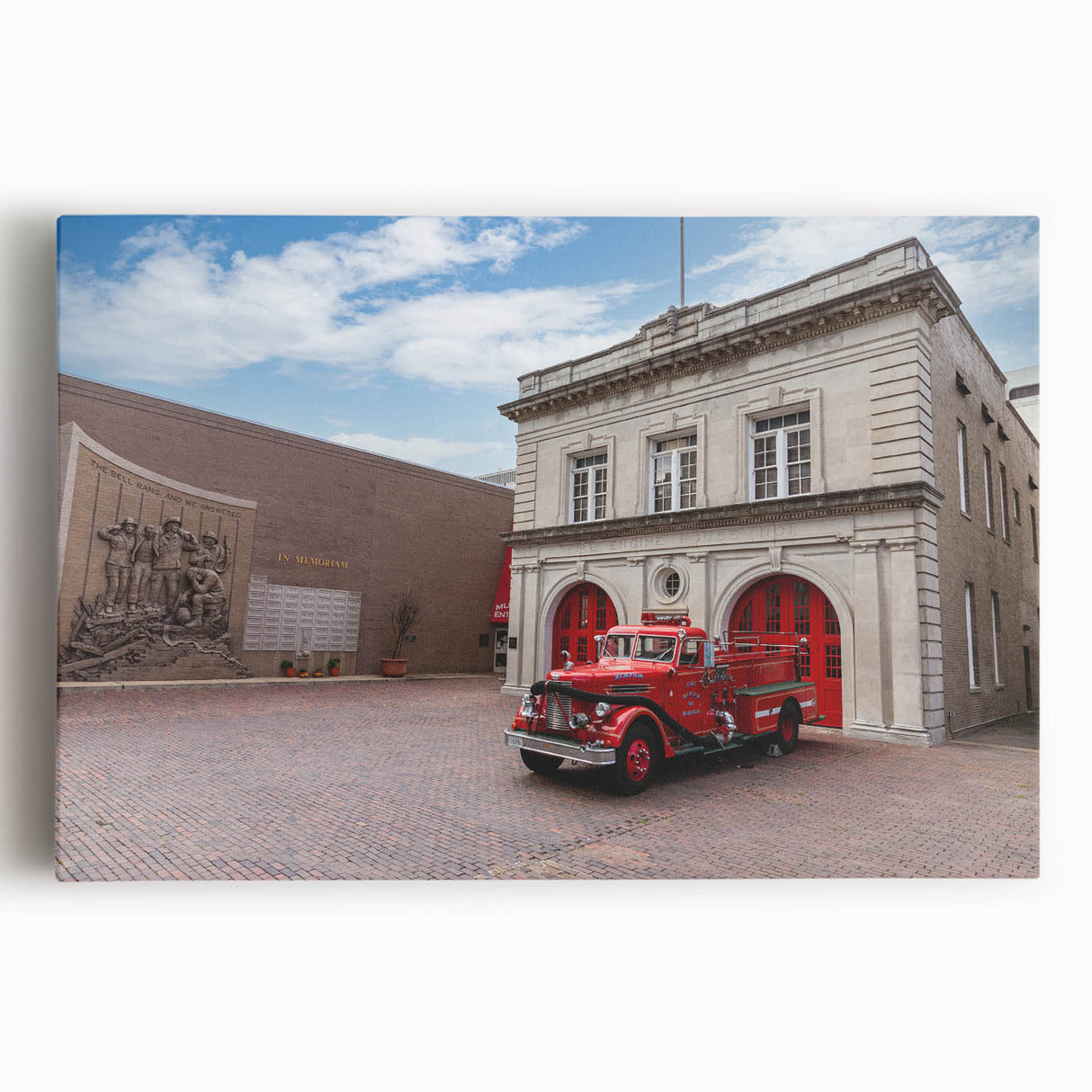 Black and white stretched canvas featuring a detailed Memphis, Tennessee skyline, ideal for kitchen wall art.