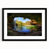 Extra large abstract art print of colorful, textured Austin skyline on framed canvas, ideal for living room decor.