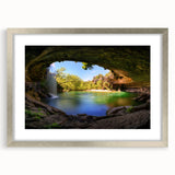 Textured abstract art print of Austin, Texas, in muted earth tones on a framed canvas, suitable for bedroom decor.