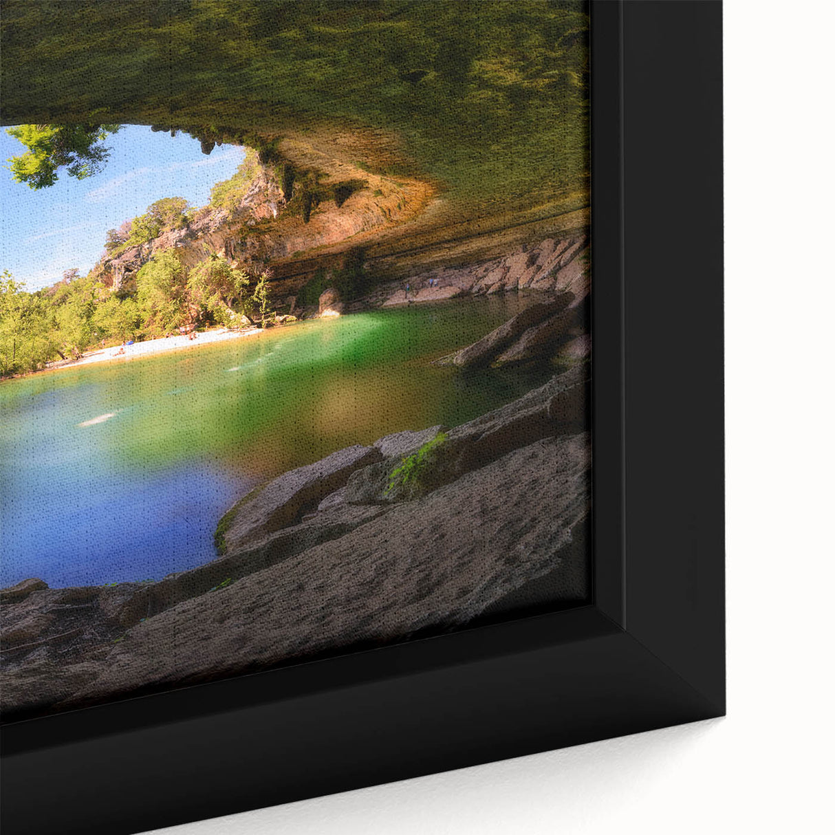 Extra large framed canvas featuring a textured depiction of Austin, Texas skyline in black with colorful accents.
