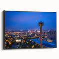 Black and white framed canvas of San Antonio landscape, ideal for bedroom wall art.