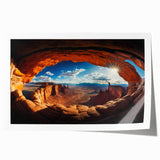 Panoramic desert landscape of Canyonlands, Utah in muted earth tones on a rolled canvas, suitable for art wall dining room.