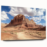 Large abstract wall art of Capitol Reef, Utah in muted earth tones on acrylic glass, ideal for bedroom or dining room decor.