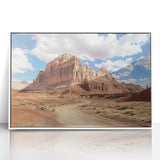 Modern art wall decor of Capitol Reef, Utah in acrylic frame, featuring muted earth tones, ideal for nursery wall decor.