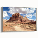 Landscape art painting of Capitol Reef, Utah, depicted in vibrant colors on a silver-framed canvas.