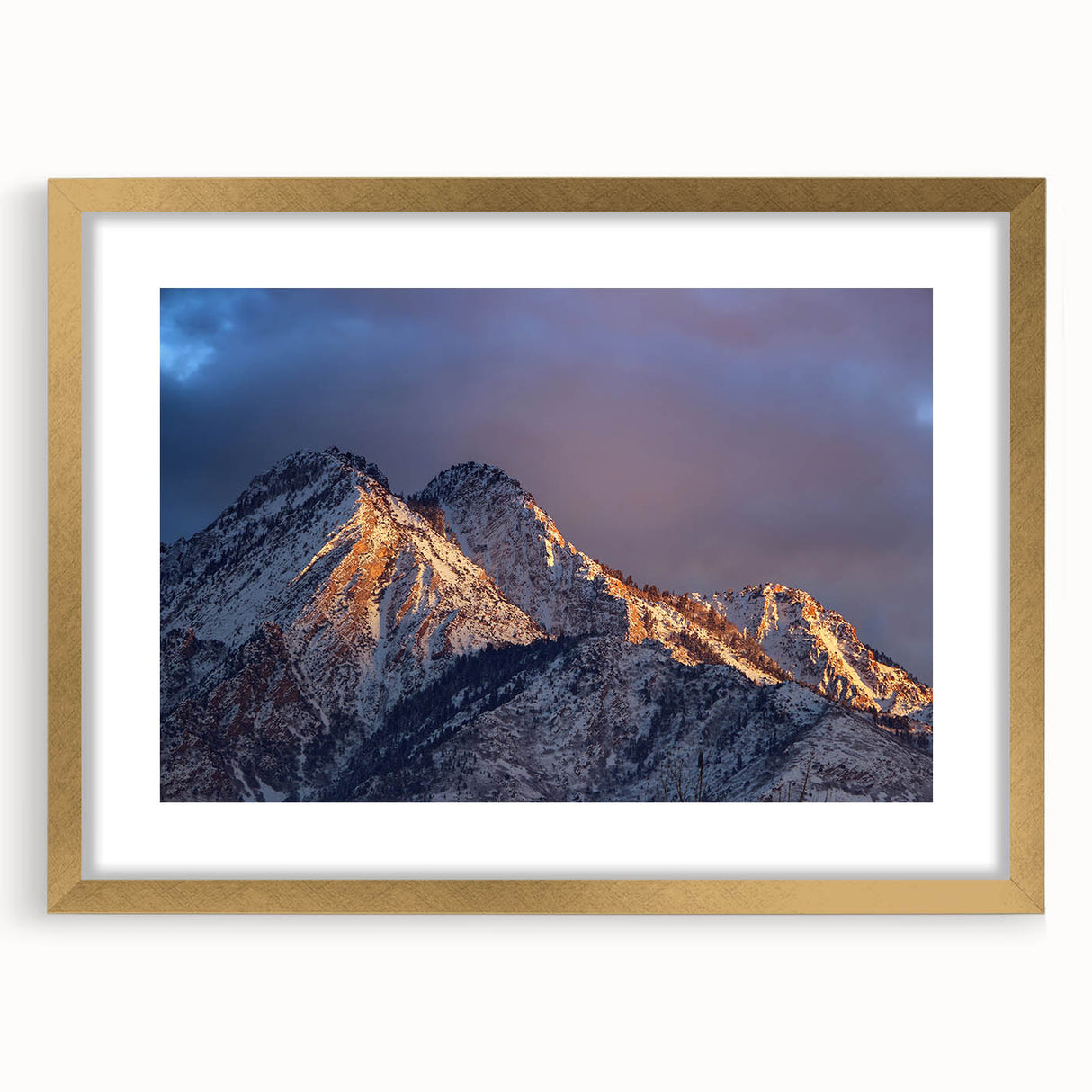 Extra large abstract art print featuring textured Salt Lake City scenery in muted earth tones, framed in gold.
