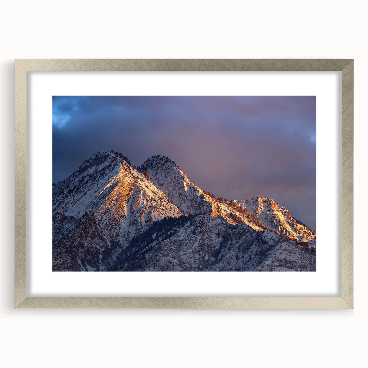 Textured art of Salt Lake City skyline in muted earth tones on a framed silver mat, ideal for bedroom art.