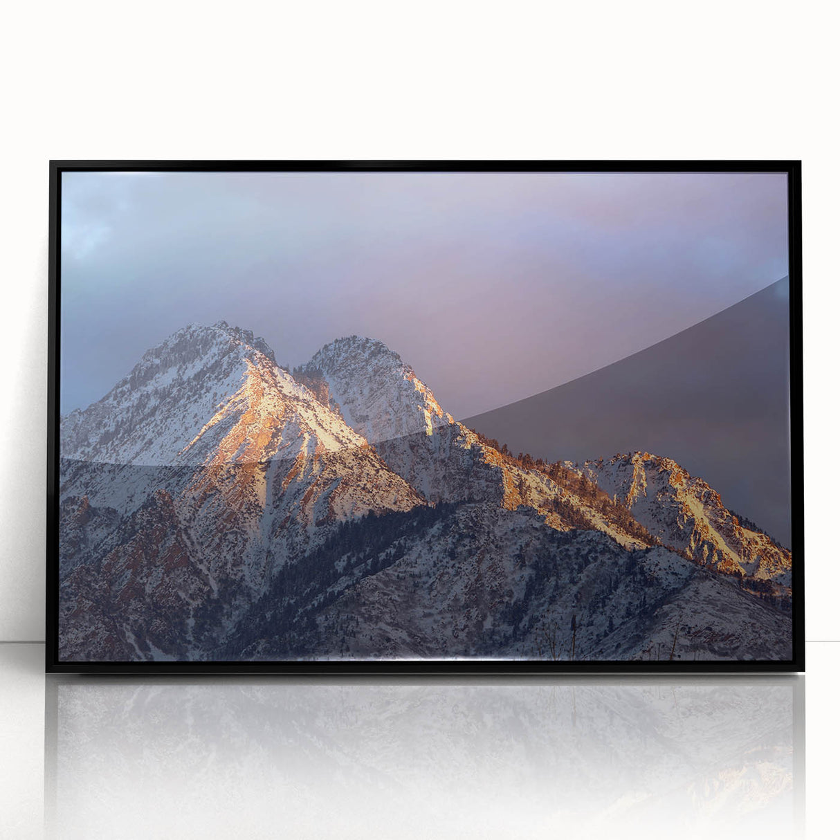 Large abstract wall art of Salt Lake City in muted earth tones, framed in black acrylic, ideal for modern living room decor.