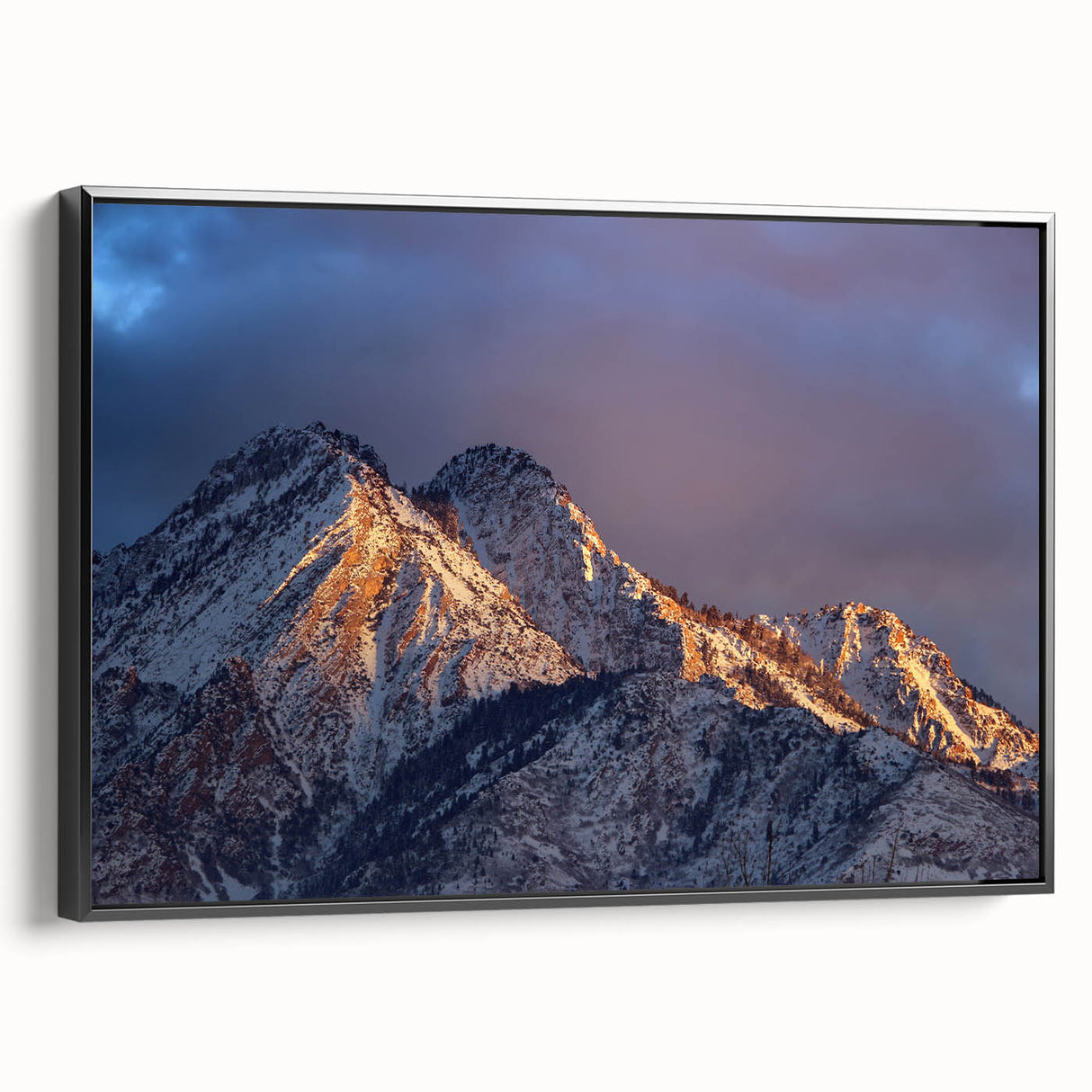 Black and white framed canvas of Salt Lake City landscape, ideal for bedroom wall art.