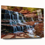 Large abstract depiction of Zion National Park in muted earth tones on acrylic glass, ideal for bedroom or dining room art.