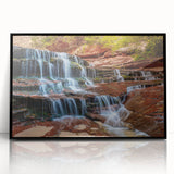 Large abstract wall art of Zion National Park in muted earth tones on framed acrylic, ideal for modern living room decor.