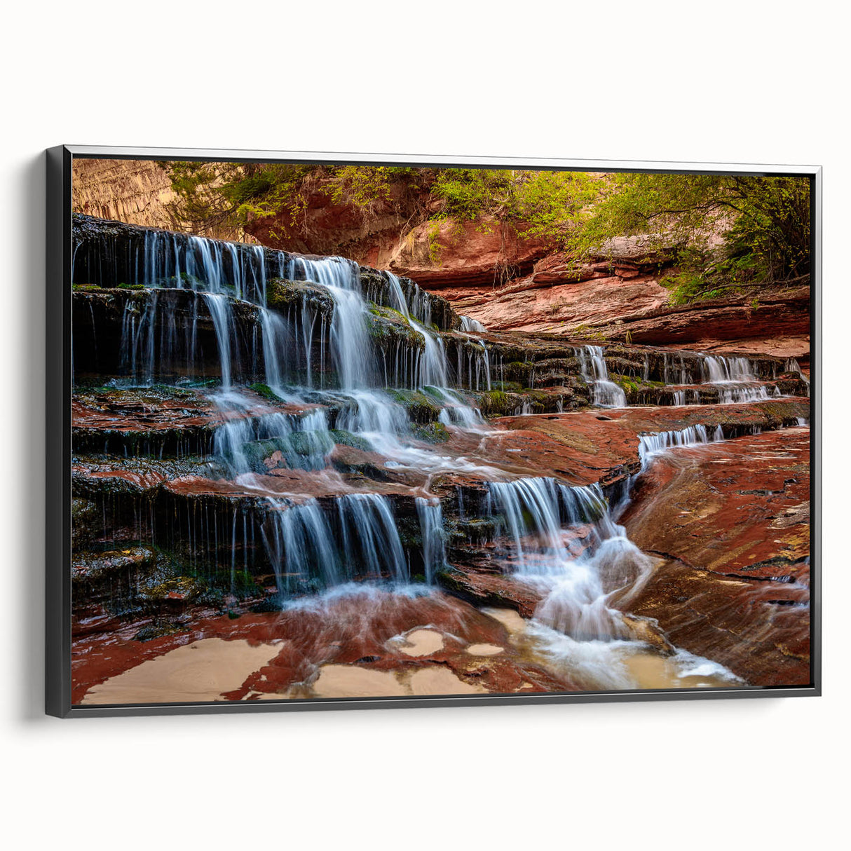 Black and white framed canvas of Zion National Park landscape, ideal for bedroom wall decor.