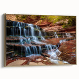 Framed canvas featuring a vintage-style landscape painting of Zion National Park in muted earth tones.
