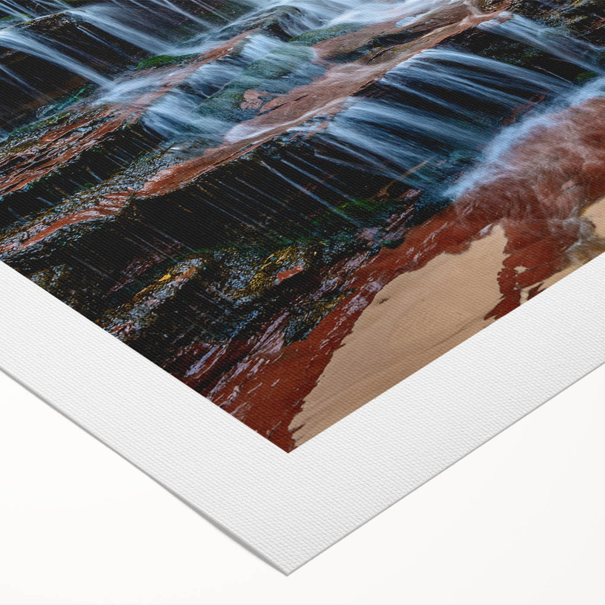 Art deco poster of Zion National Park in muted earth tones on rolled canvas, suitable for dining room decor.