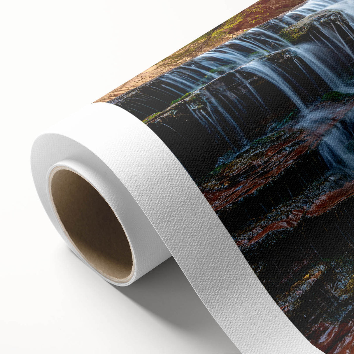 Art deco poster of Zion National Park on rolled canvas, featuring muted earth tones, ideal for nursery wall art.