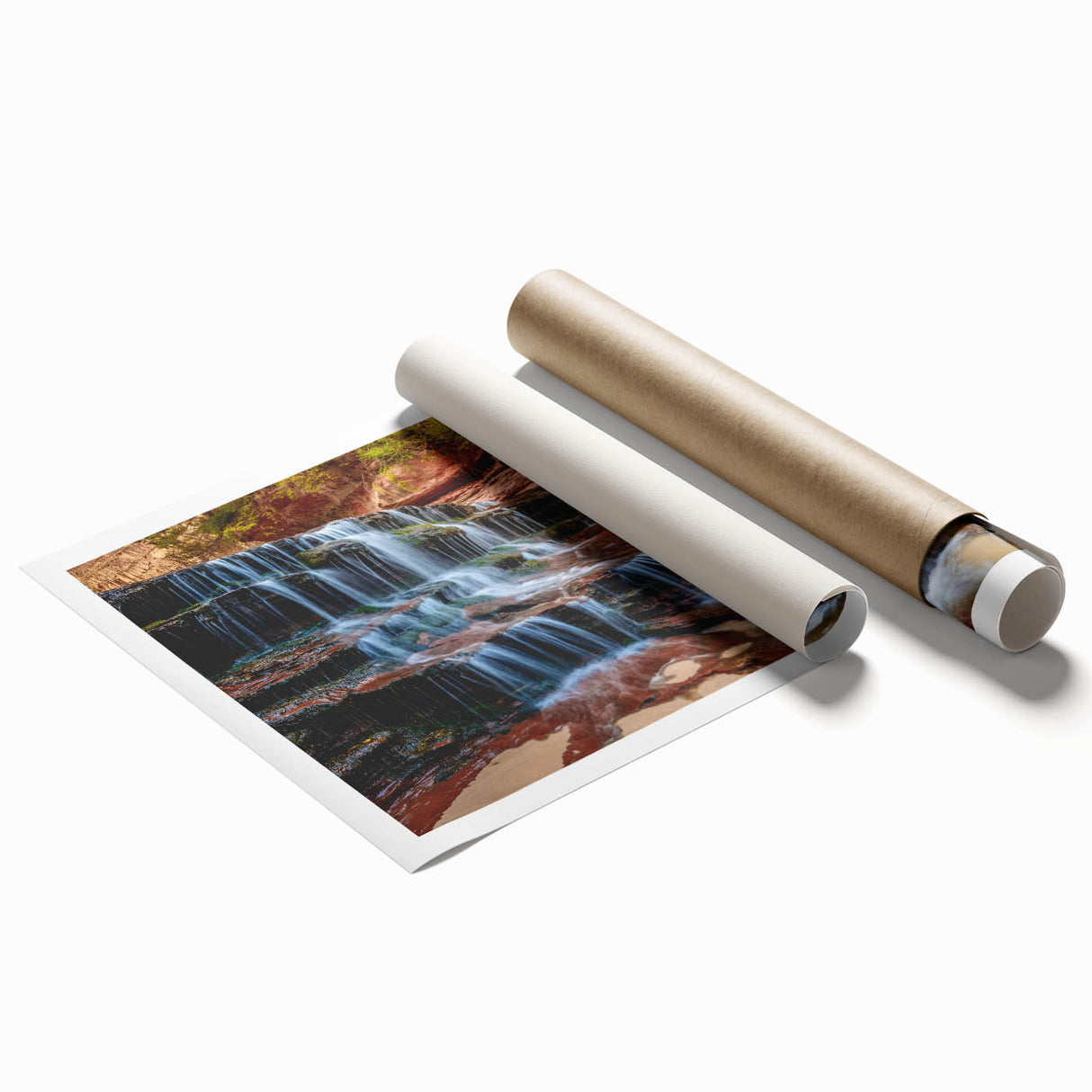 Extra large rolled print featuring Zion National Park scenery with muted earth tones, ideal for classy bathroom wall art.