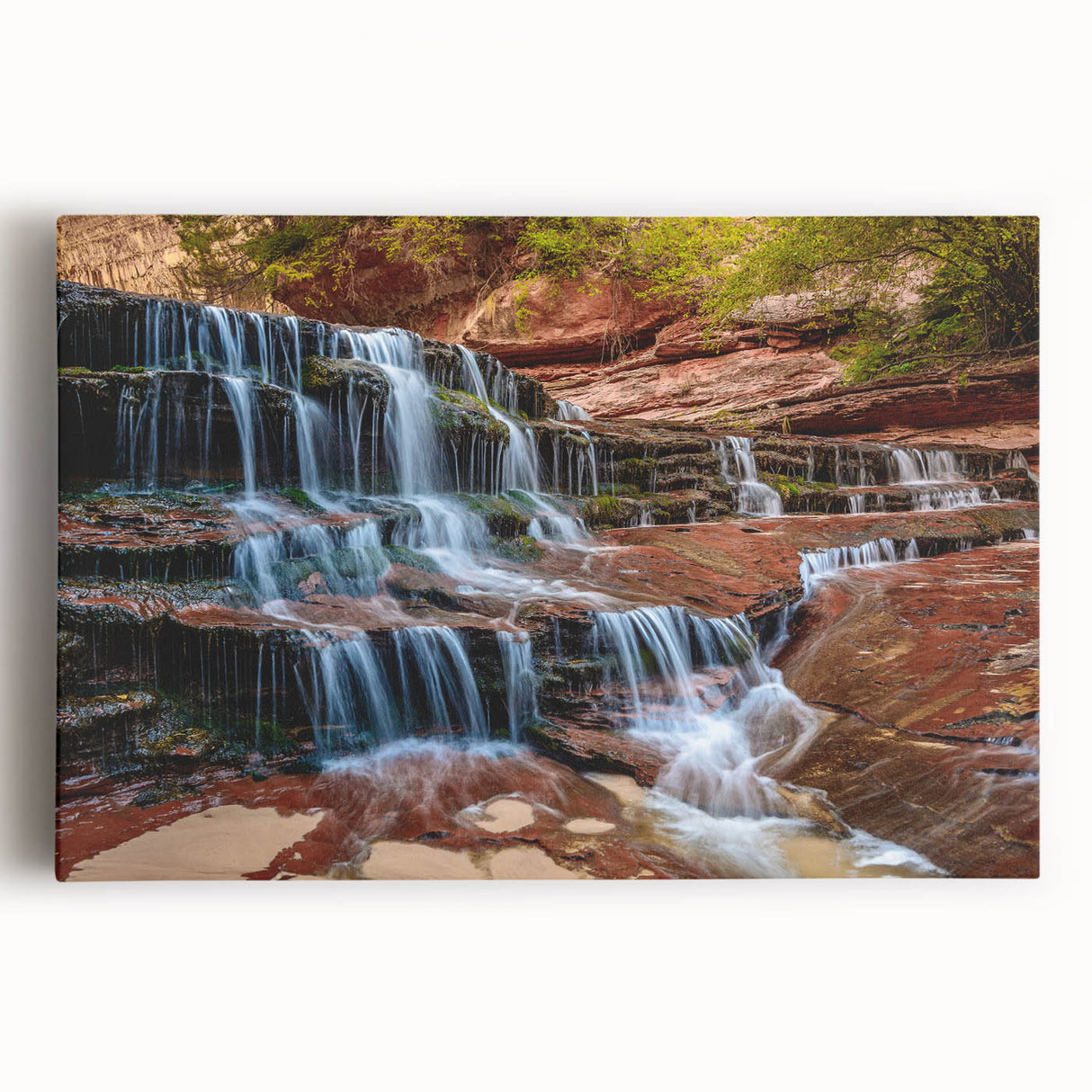 Black and white large art print of Zion National Park on stretched canvas, ideal for kitchen wall art.