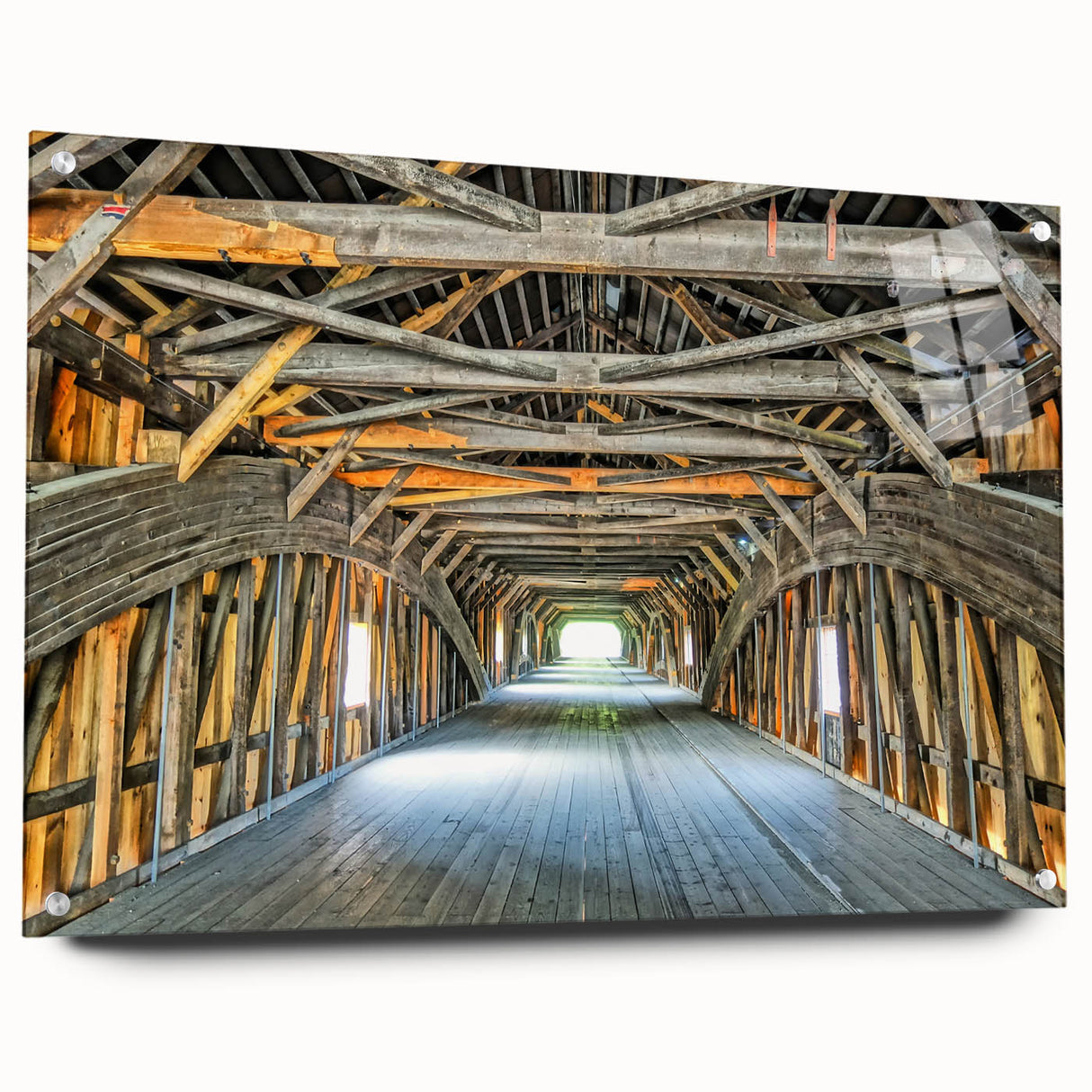 Acrylic print of a serene Vermont landscape in muted green and blue tones, suitable for bedroom or dining room decor.