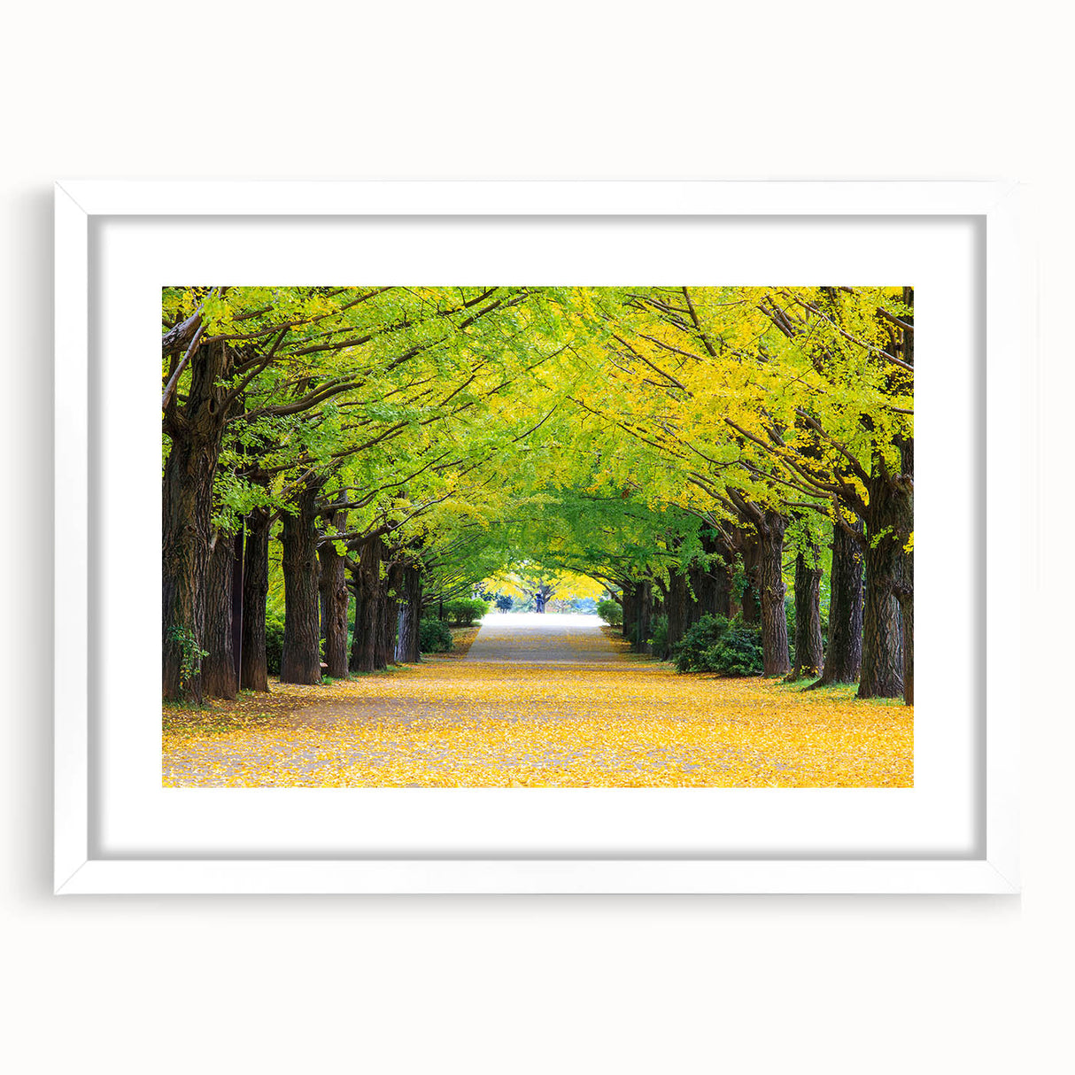 Abstract art print of Virginia scenery in muted green and brown, framed in white, ideal for dining room decor.