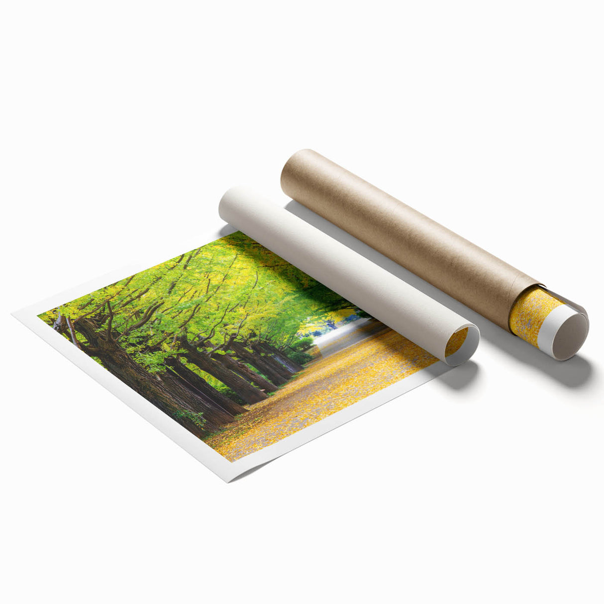Rolled print of Virginia scenery with lush floral elements in soft pastel colors.