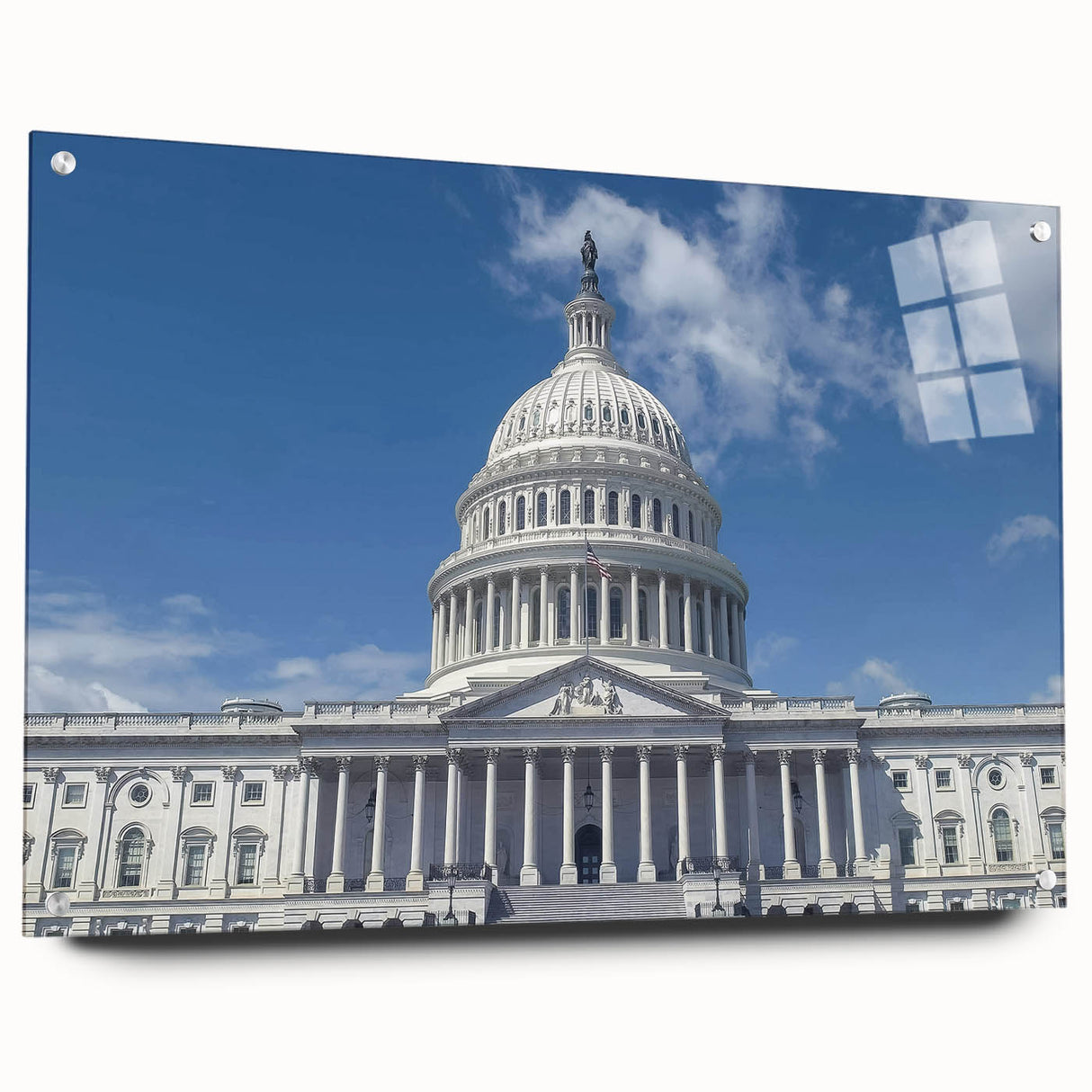 Acrylic print of the Washington DC Capitol in muted gray tones, ideal for bedroom or dining room decor.