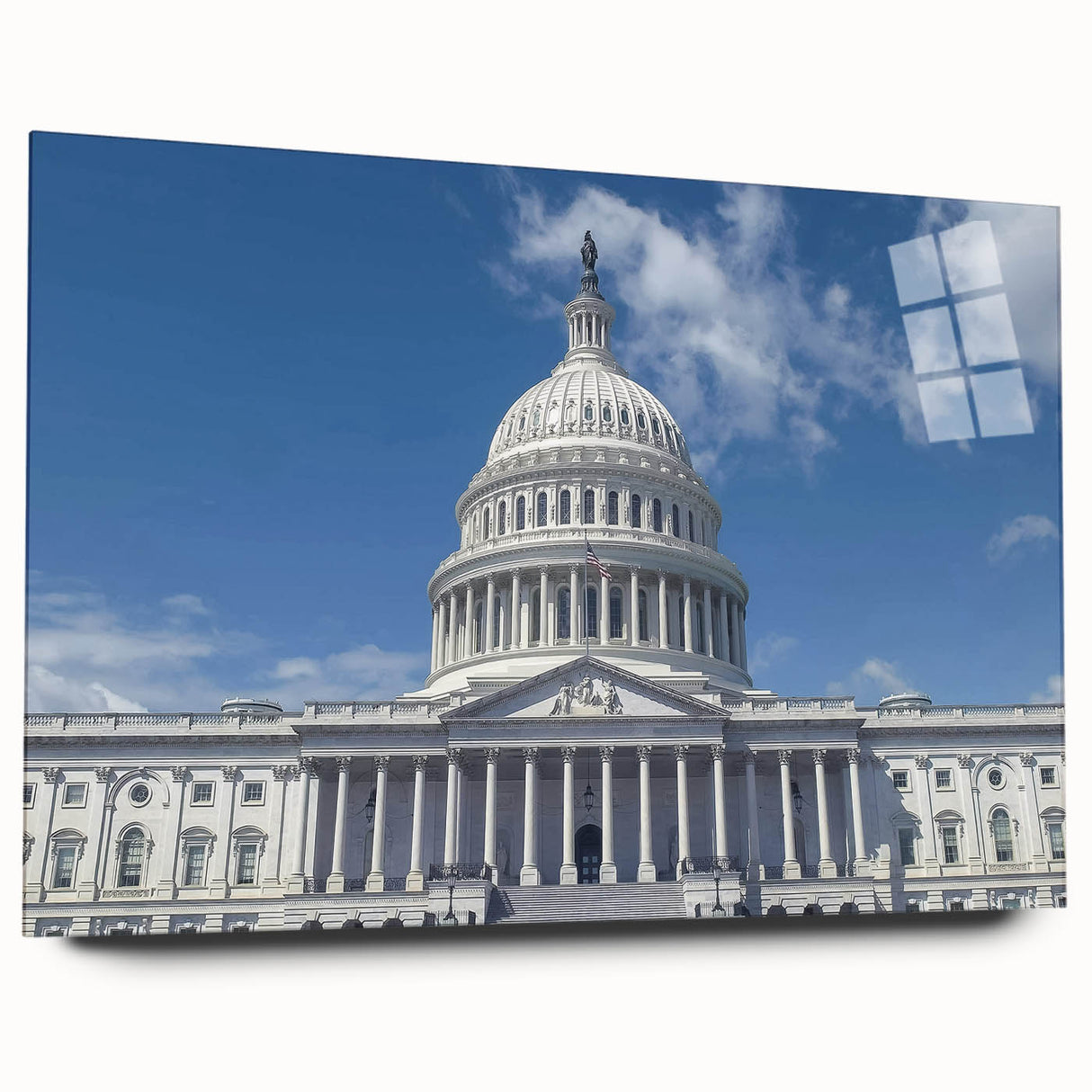 Acrylic print of Washington DC Capitol in muted gray tones, suitable for bedroom or dining room decor.