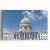 Black and white print of the Washington DC Capitol on stretched canvas, ideal for kitchen wall art.