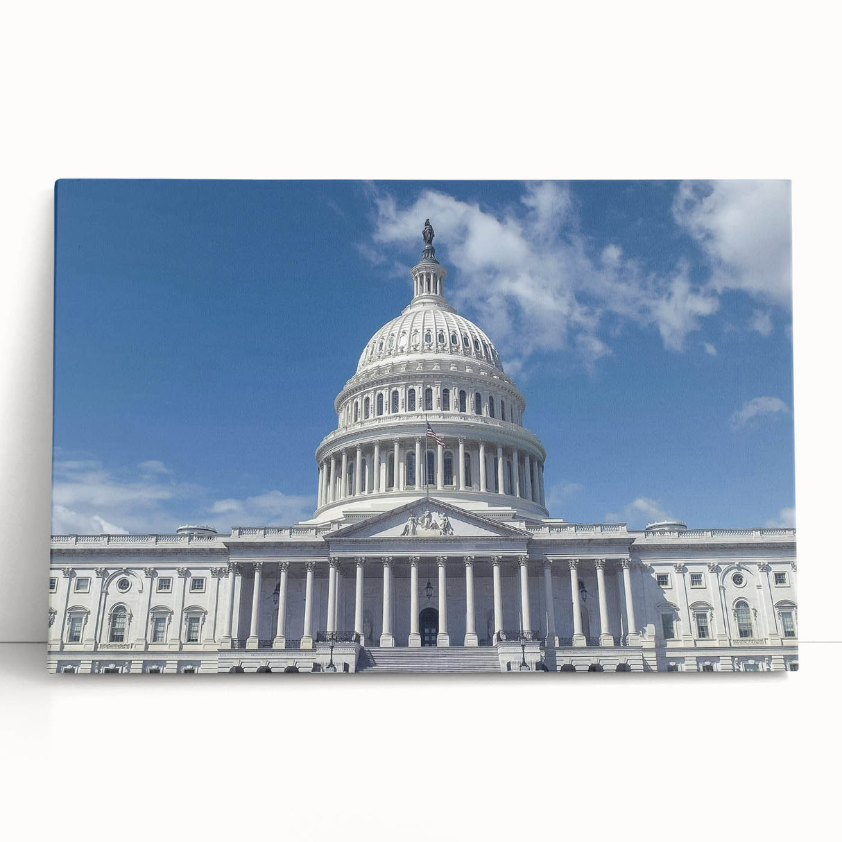 Black and white stretched canvas featuring the Washington DC Capitol, suited for kitchen wall art.