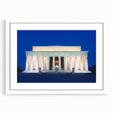 Abstract art print of the Washington DC skyline in muted gray tones on a framed white mat.