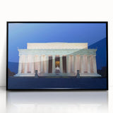 Large abstract wall art depicting the Washington DC Lincoln Memorial in muted gray tones on a framed acrylic.