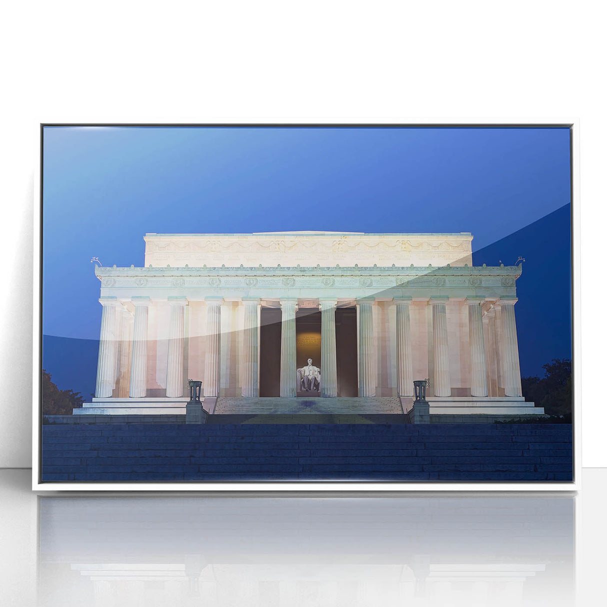 Acrylic print of the Lincoln Memorial in Washington DC, in muted grayscale tones, ideal for modern art wall decor.