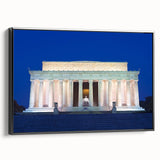 Black and white framed canvas of the Lincoln Memorial, ideal for bedroom wall decor in vintage poster art style.