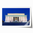 Landscape print of the Lincoln Memorial in muted gray tones on rolled canvas, suited for art wall dining room.