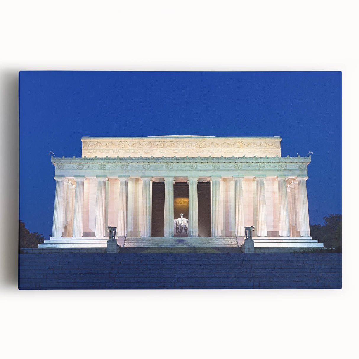 Black and white stretched canvas of the Lincoln Memorial, ideal for kitchen wall art.