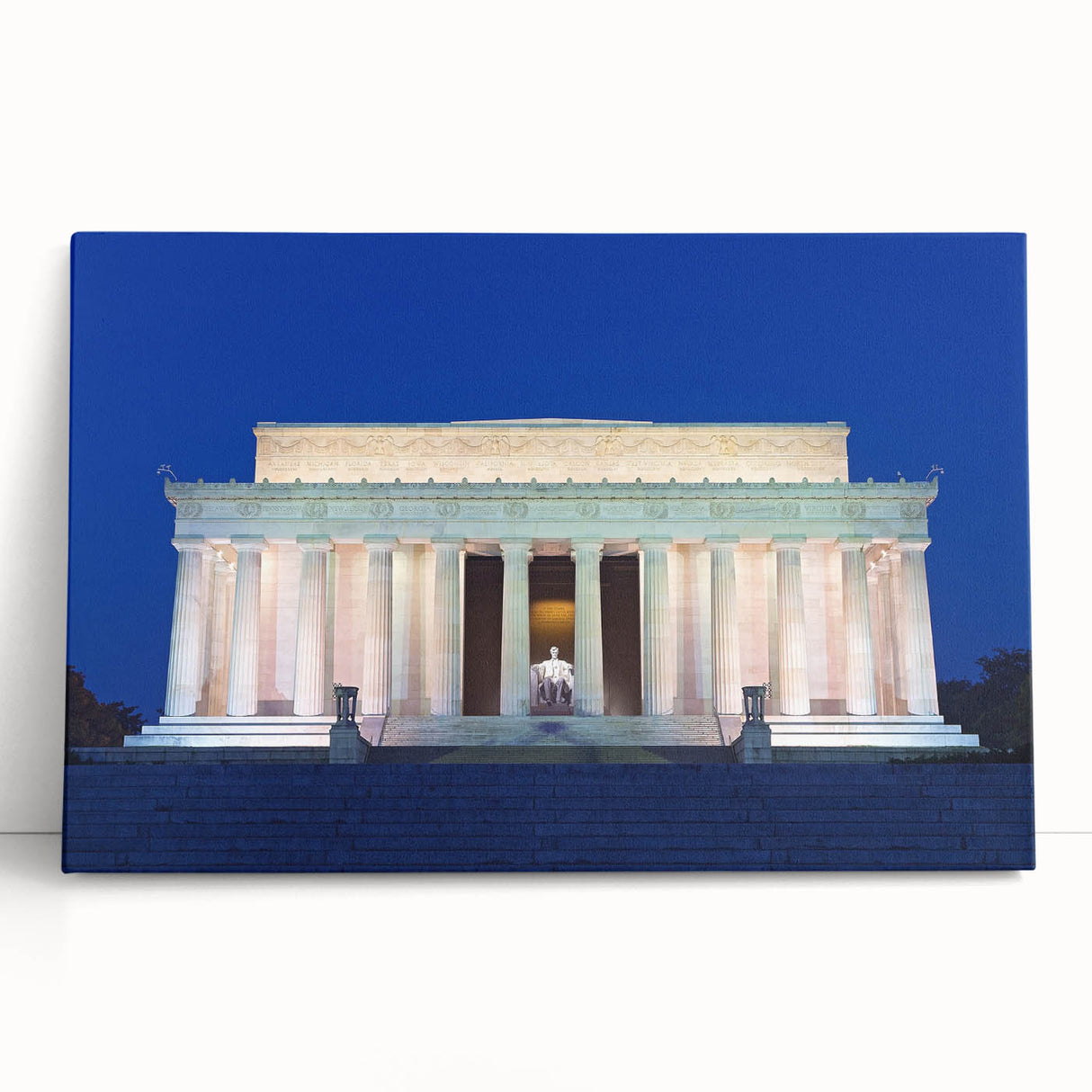 Black and white stretched canvas of the Lincoln Memorial, ideal for kitchen wall art or bedroom ambiance.