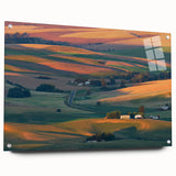 Acrylic print of a large abstract depiction of the Palouse region in earthy green and brown tones.
