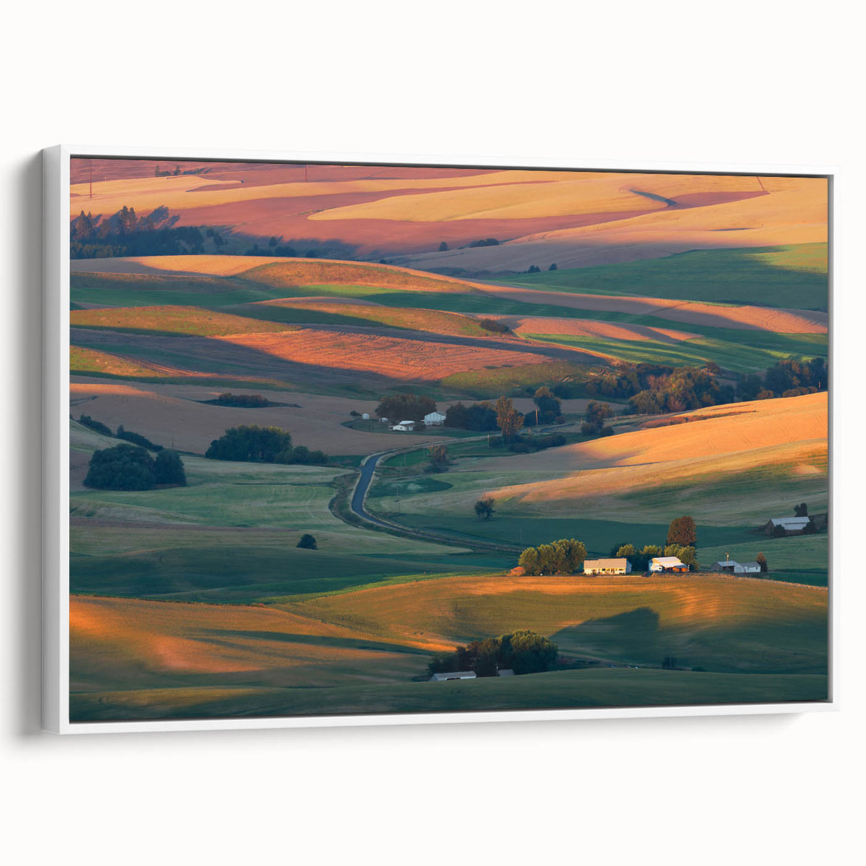 Vintage poster art of Palouse, Washington in vibrant colors on a framed canvas, ideal for living room decor.
