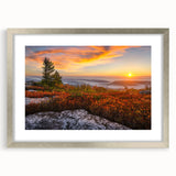 Textured abstract art print of West Virginia scenery in muted earth tones, framed in silver, ideal for bedroom art.