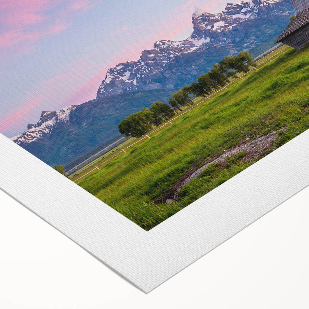 Art deco poster featuring the Grand Tetons in muted earth tones on rolled canvas, suitable for dining room or bathroom decor.
