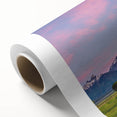 Art deco poster of the Grand Tetons in muted earth tones on rolled canvas.