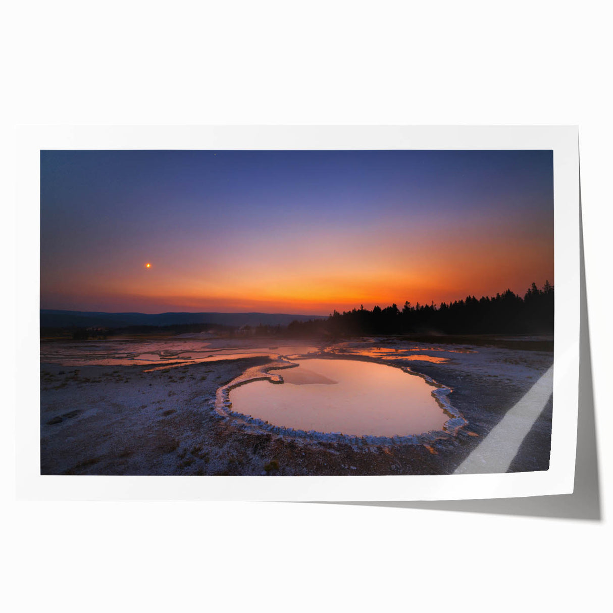 Yellowstone landscape on rolled print, featuring muted earth tones, ideal for art wall dining room.