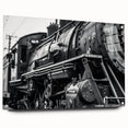 Acrylic print of abstract transportation-themed art in blue and gray tones, suitable for bedroom or dining room decor.