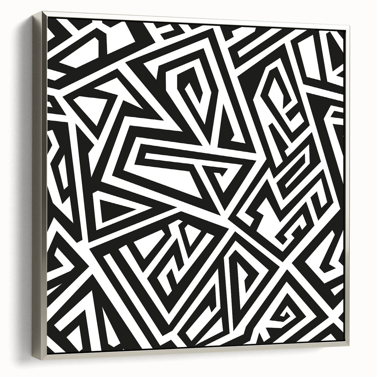 Black and White Office Wall Art – Abstract Geometric Maze Design