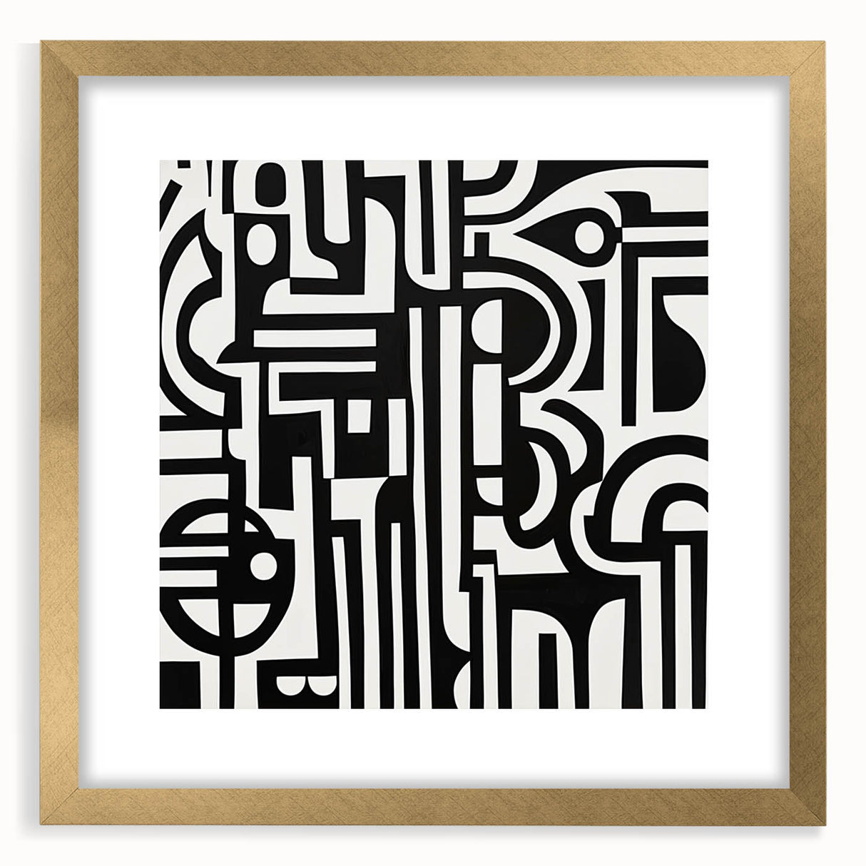Abstract geometric frame with a gold mat, showcasing a modern design that highlights elegant lines and shapes, perfect for contemporary home decor.