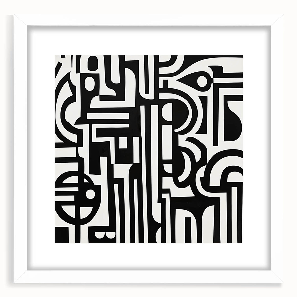 Abstract geometric frame showcasing a modern design with a white matte finish, ideal for displaying artwork or photographs, enhancing contemporary decor styles.