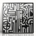 Framed abstract geometric art piece with a black acrylic front, showcasing intricate patterns and vivid colors, ideal for modern home decor and artistic interiors.